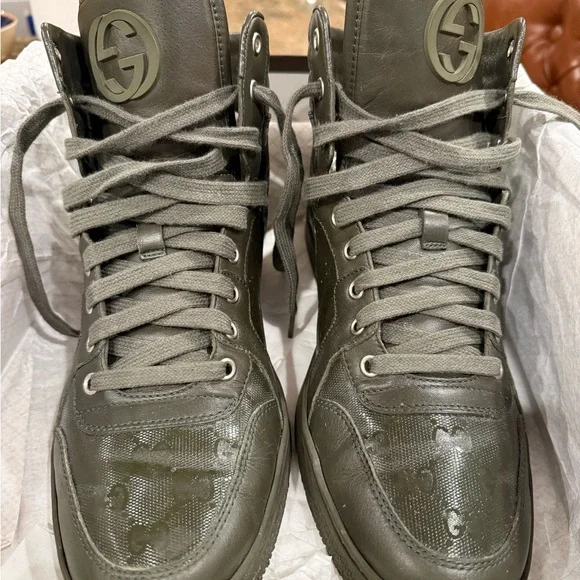 Authentic Gucci Men's Olive Lace-Up Shoes Size 8.0 - Picture 10 of 16